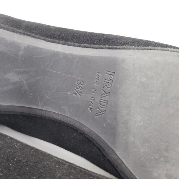 Prada Suede Bow Flats Shoes Women's Size 38.5 Black US 8.5 Slip On Fairy Goth - Picture 9 of 13